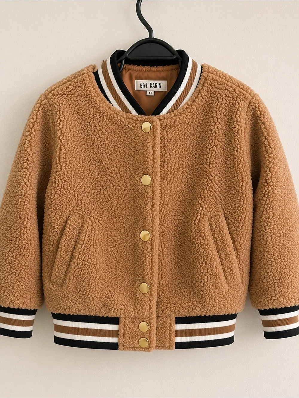 Grace Karin Tan Sherpa Jacket with Button Front
